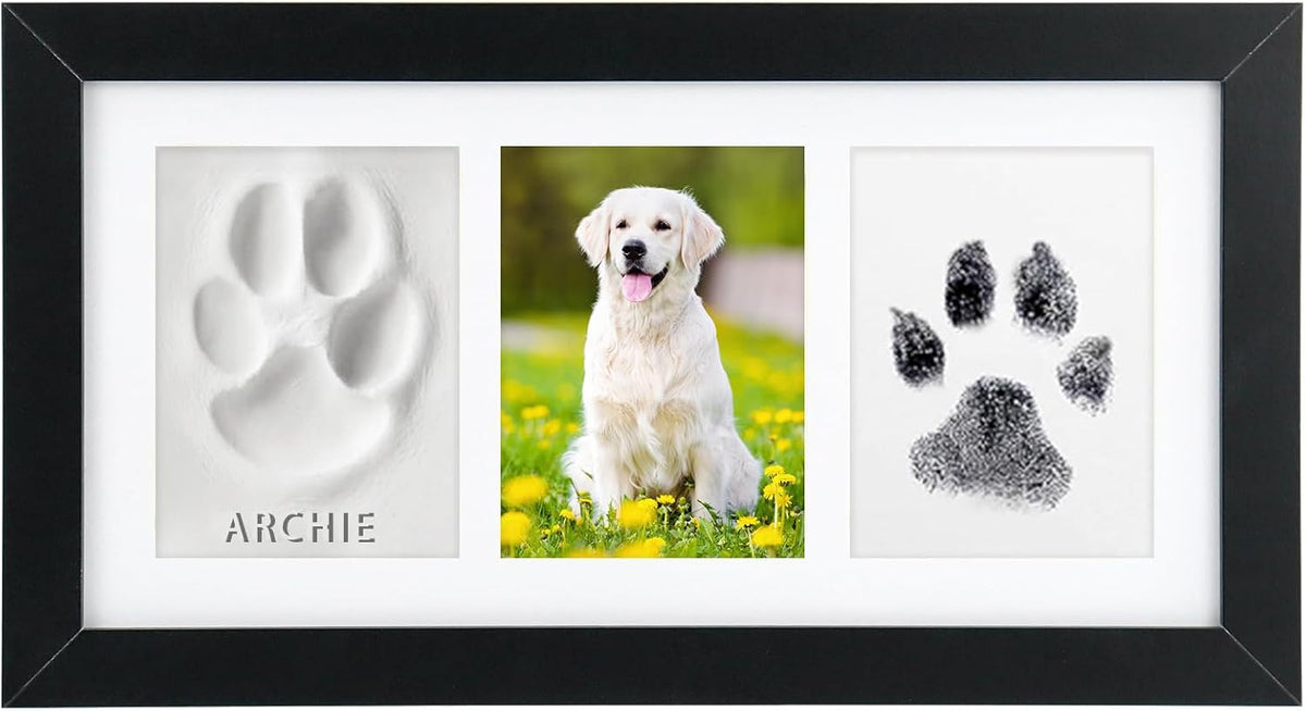 Paw Print Frame Kit, Dog Paw Print Kit with Clay & No Mess Ink Pad, with Customization Tool, Wooden Pet Memorial