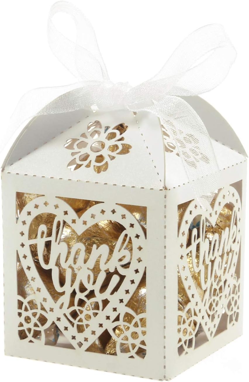 Laser Cut Boxes, 100pcs Thank You Gift Boxes Wedding Party Favor Boxes Lace Candy Boxes for Wedding Bridal Shower