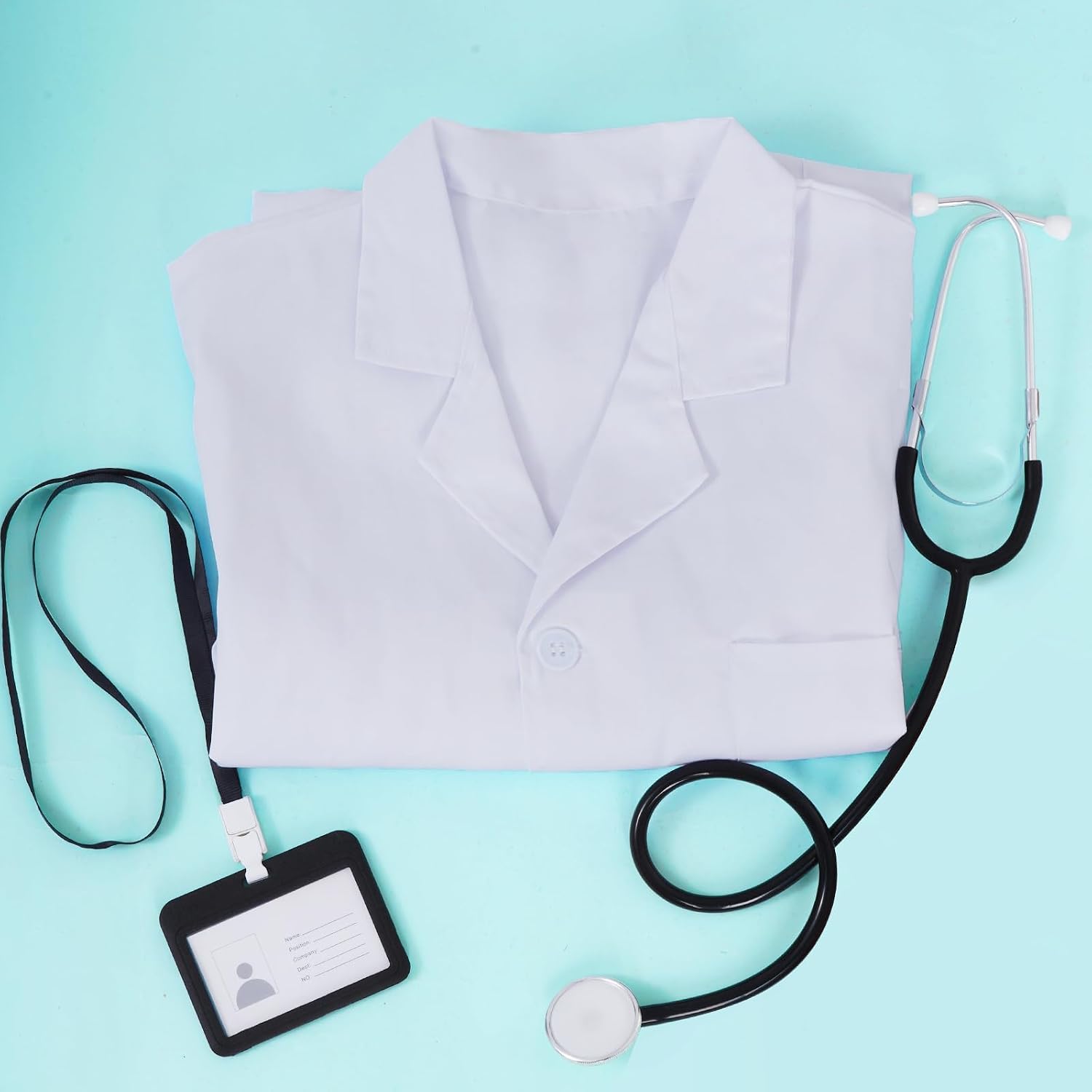Scientist Doctor Costume Women Men Halloween White Short Sleeve Lab Coats with Stethoscope ID Card for Student Adult