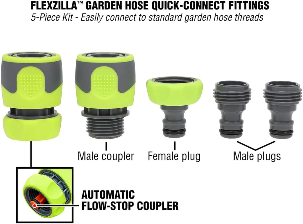 Flexzilla Garden Hose Quick-Connect Fittings, 5-Piece Coupler & Plug Kit