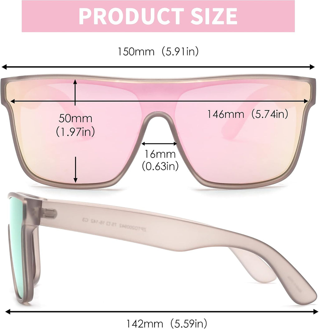 Oversized Square Polarized Sunglasses for Men Women | One Piece Lens, Lightweight, Shield Shades, UV400 Protection