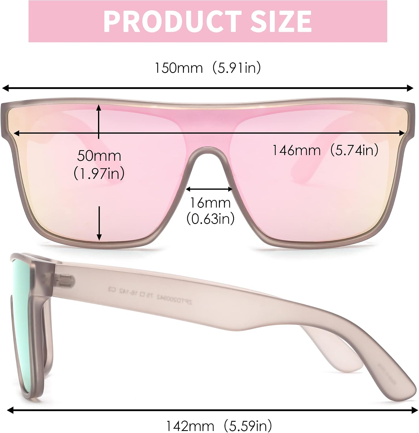 Oversized Square Polarized Sunglasses for Men Women | One Piece Lens, Lightweight, Shield Shades, UV400 Protection