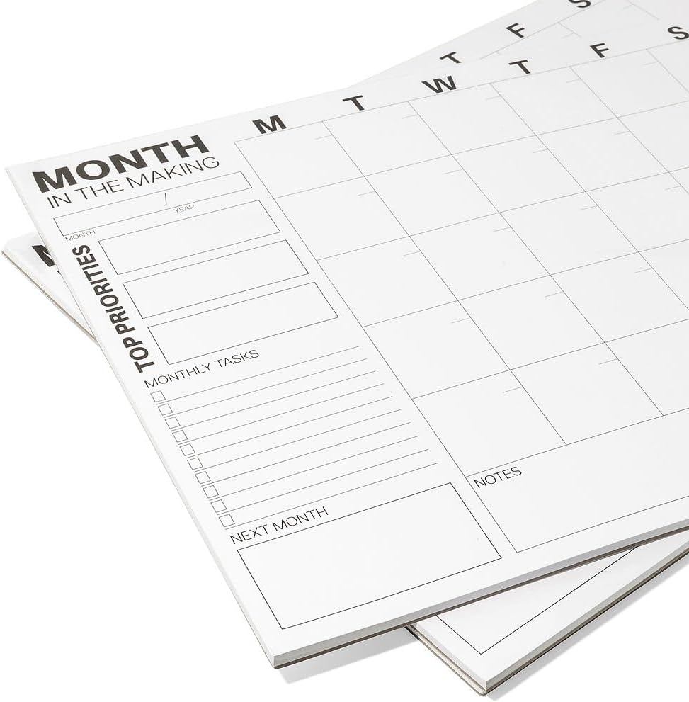 Undated Monthly Planning Calendar Sheets by Sorted Mind Co - 24 Tear-Off Sheets A3 Size - Premium Planner Pad for
