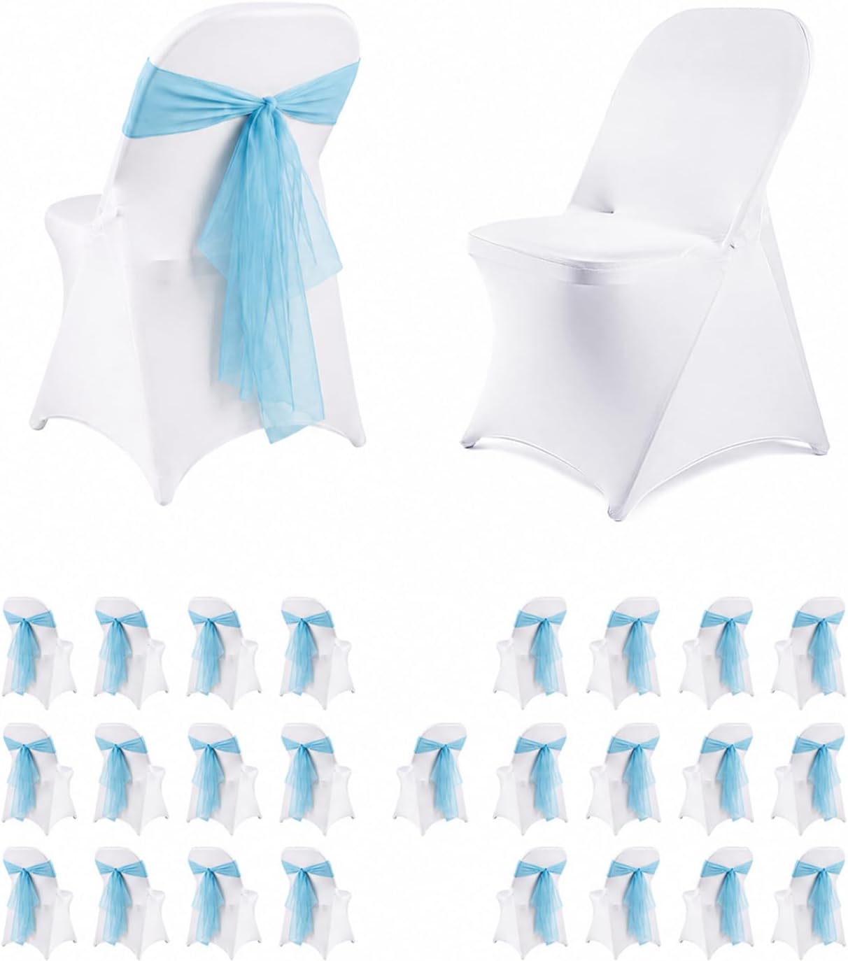 Folding Chair Cover Set, 50 Pcs, Spandex White Blue