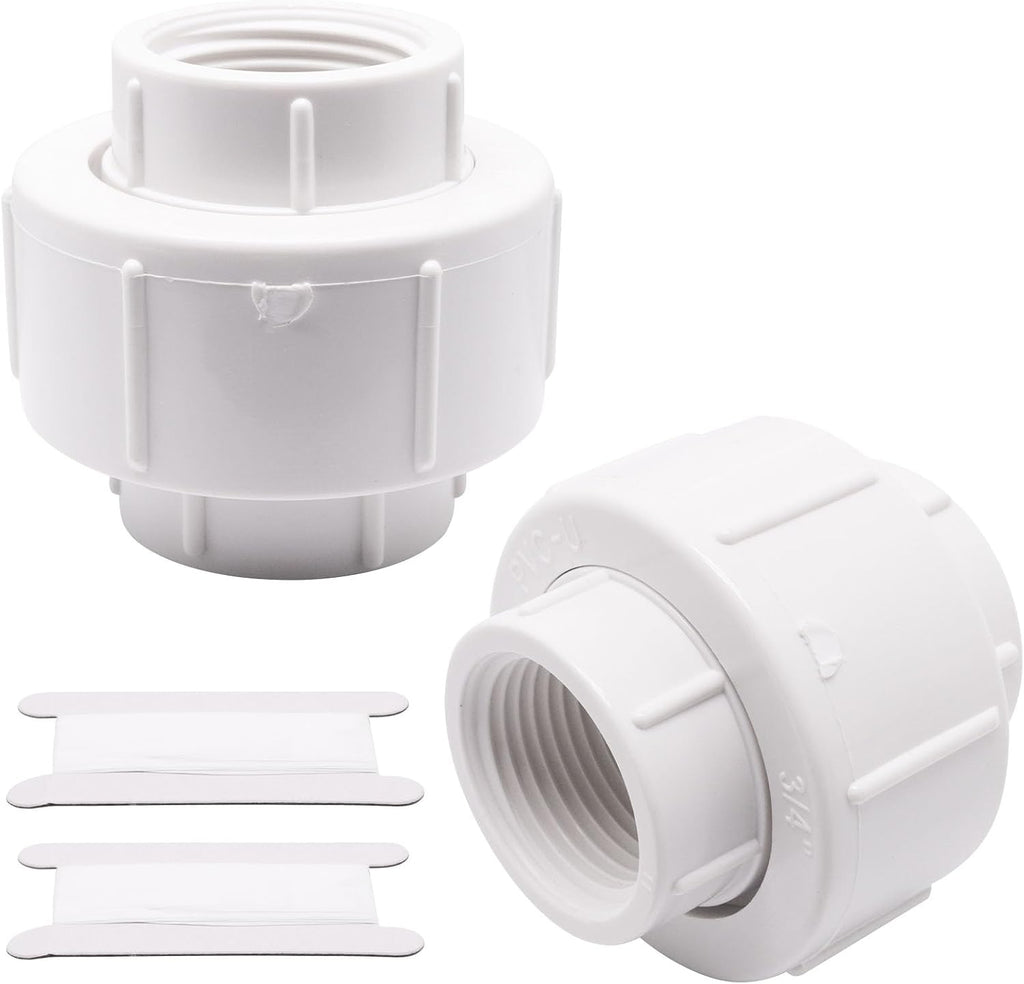 2Pcs 3/4" PVC Union, Female Threaded Coupling Pipe Fittings, Schedule 40, FNPT Coupling for Irrigation, Plumbing, White
