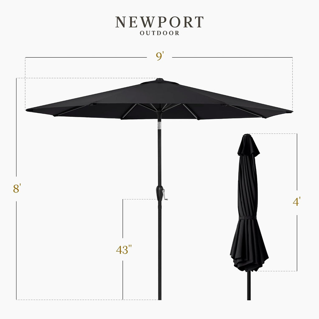 9ft Commercial Grade Patio Umbrella, 5-Year Fade Resistant 260 GSM Polyester Canopy, Rustproof Aluminum Frame, Smooth