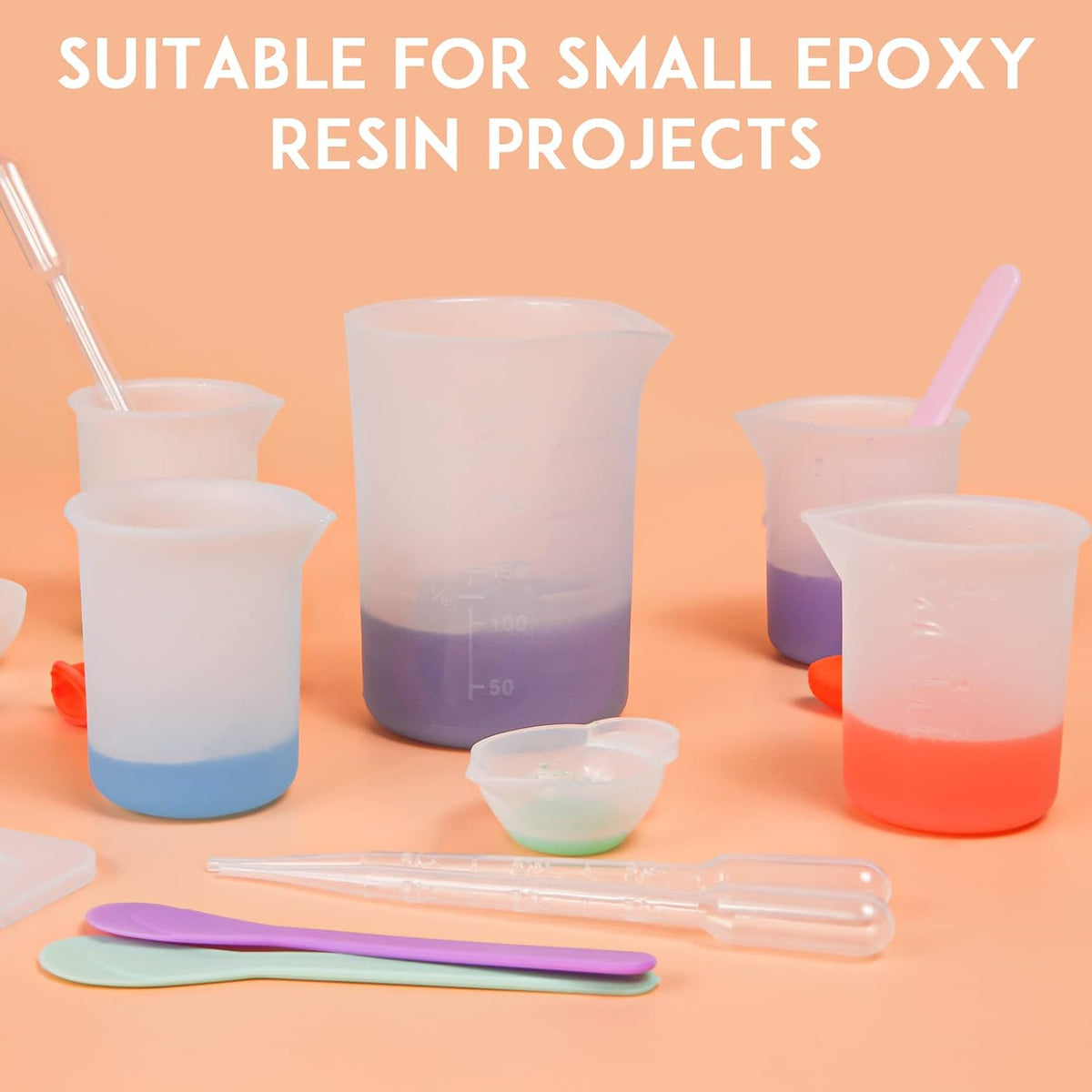 Silicone Resin Measuring Cups, 250&100ml Non-Stick Mixing Cups for Epoxy