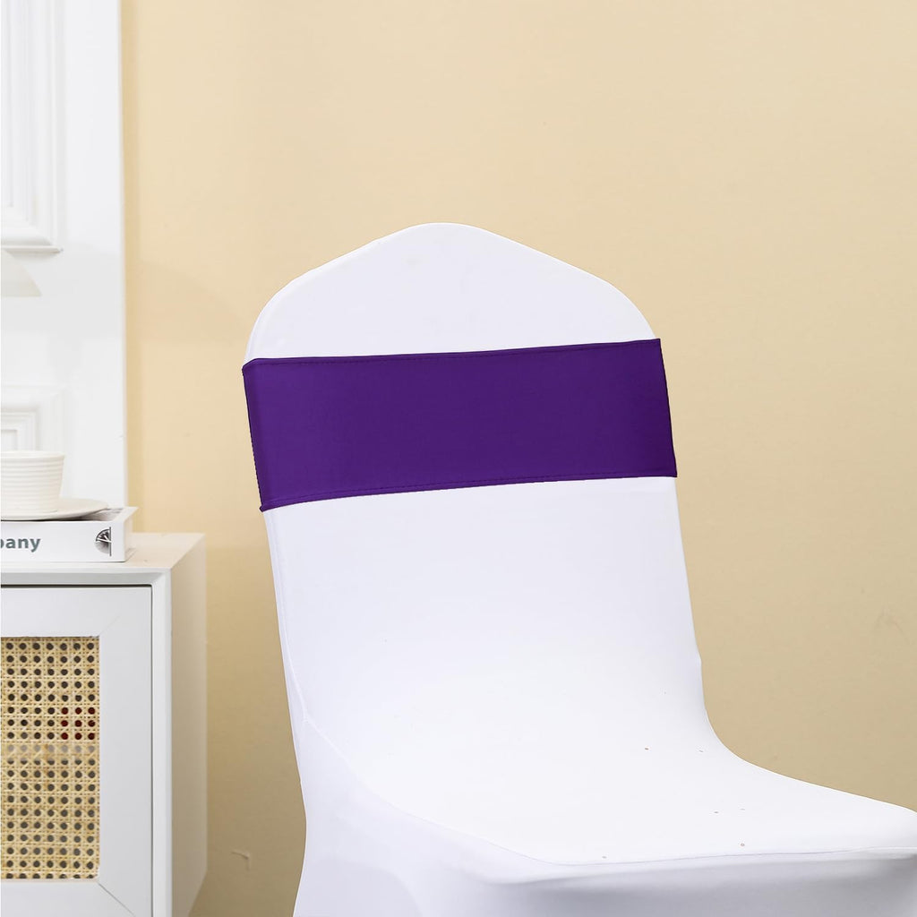 Purple Chair Sashes Bows - 50PCS Stretch Spandex Chair Sashes Bands with Buckles Slider Universal Elastic Chair Ties