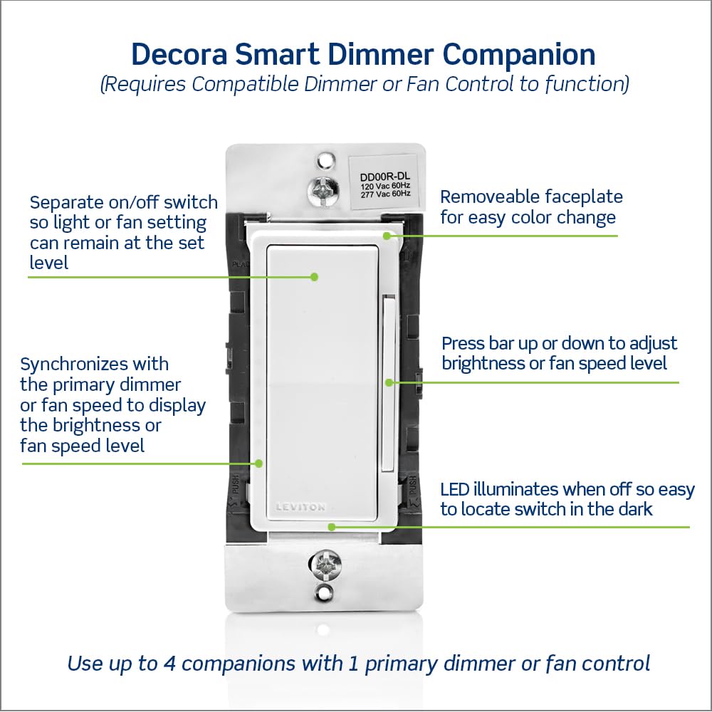 Decora Smart Dimmer Switch Companion for Multi-Location Dimming (Not for Stand-Alone use), 120/277VAC, 60Hz