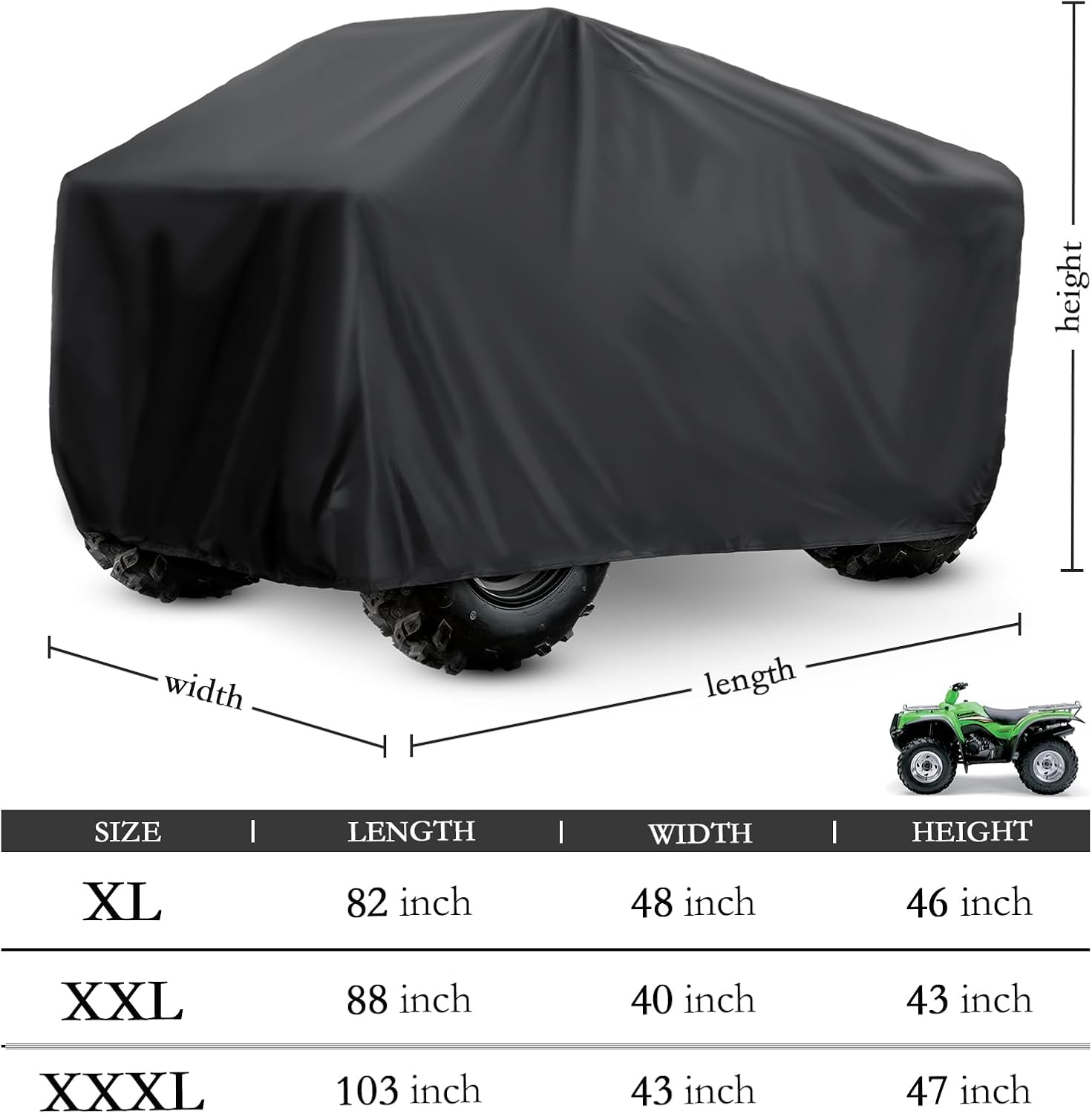 ATV Cover 210D Oxford Fabric Protection Against Water, UV, Wind | Quad Cover for Can-am, Suzuki, Kawasaki, Honda