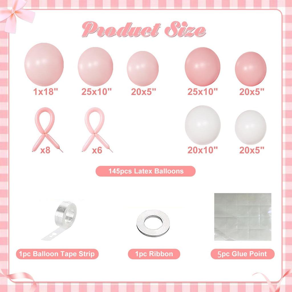 Coquette Birthday Decorations 145 Pcs Pink and White Balloon Garland Arch Kit Include Light Pink White Bow Balloons