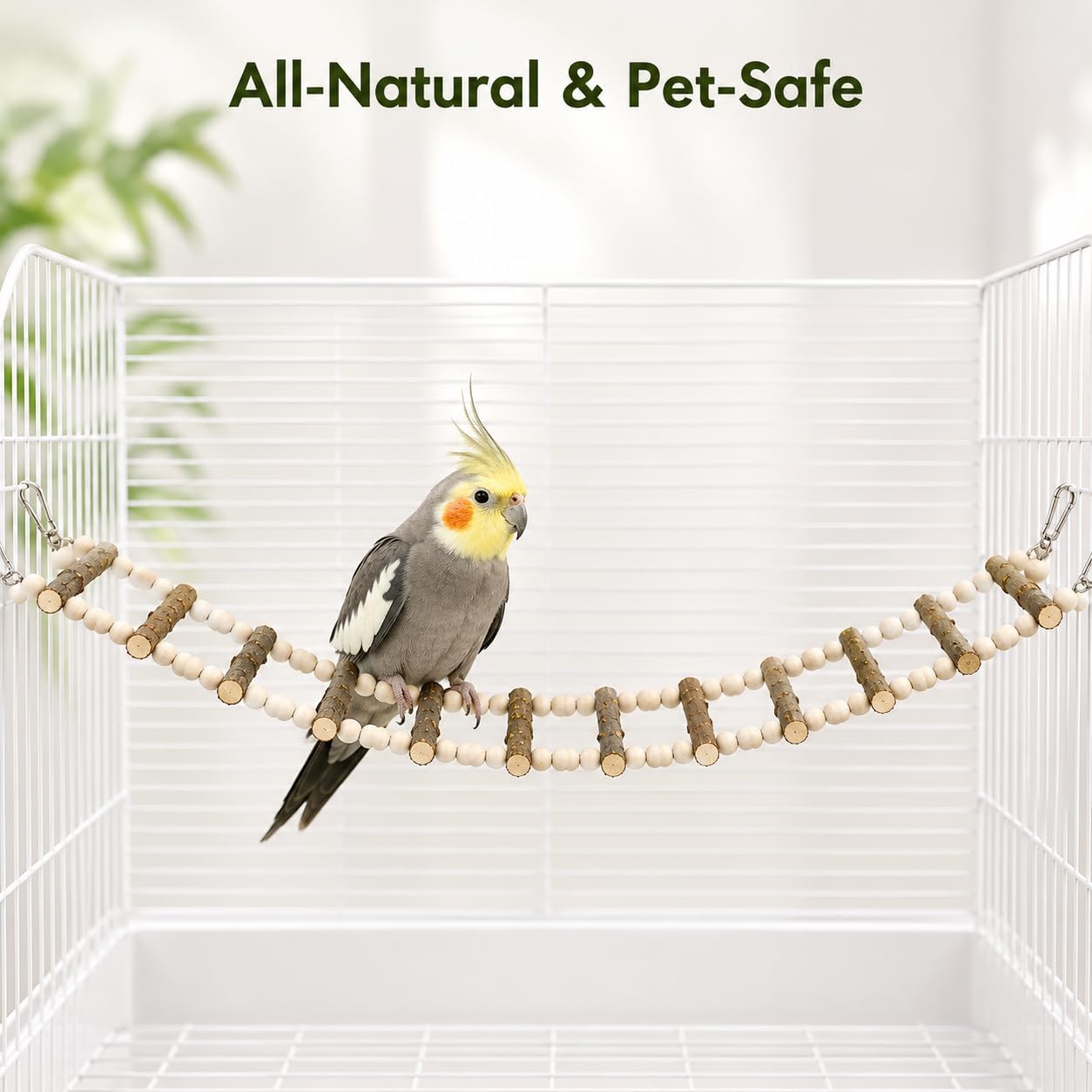 Chew-Resistant Bird Ladder, Prickly Ash Wood Cage Toy, 30 Inches (76cm) | 12 Step Natural Parrot Climbing Bridge for