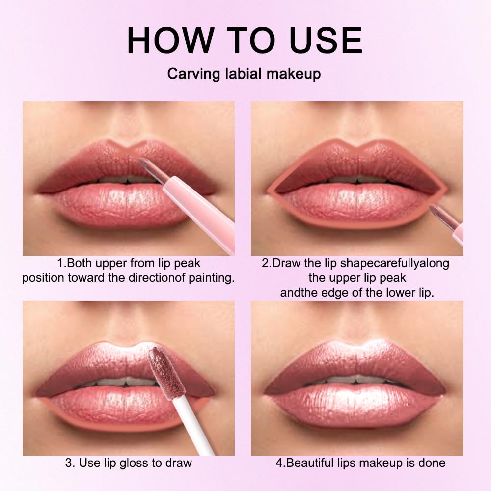 Rose Gold Metallic Lip Liner and Lipstick Combo Lip Gloss Tints Stain Set Makeup for Women Long Lasting Waterproof