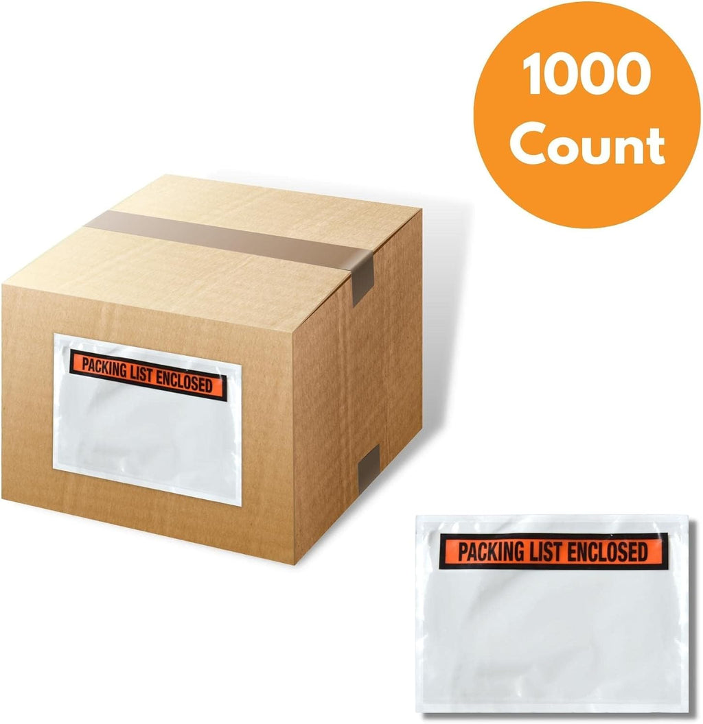 PSBM 1000 PCS, 5.5 x 10 Inch, Panel Face Back Side Load Packing List Envelopes, Orange/Black Printed for Invoices &