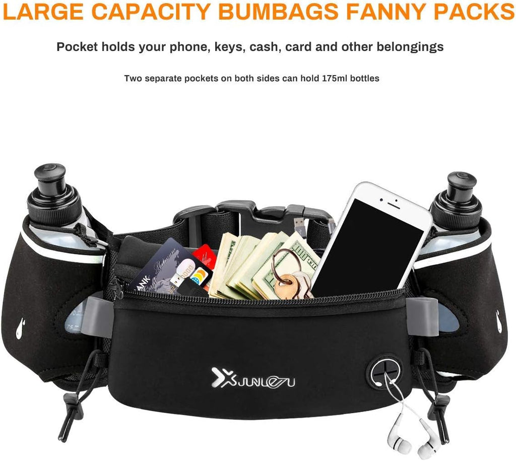 Running Belt with Water Bottles(2 x 175ML), Hydration Belt Waterproof Waist Pack Bag Fits iPhones Adjustable Sports