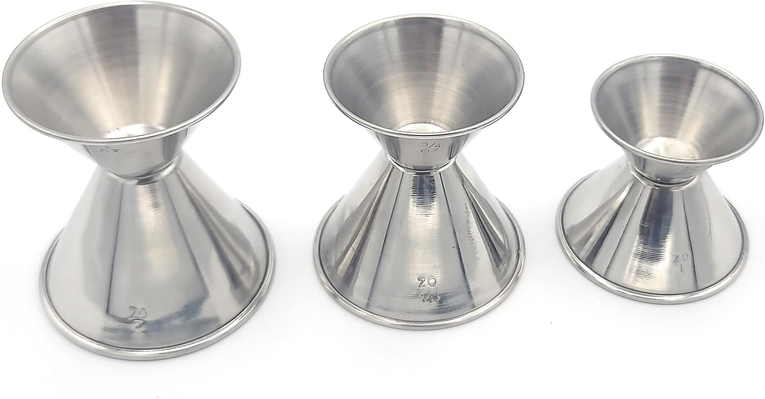 Stainless Steel Double Jiggers 1 & 2 oz, 3/4 & 1-1/2 oz, 1/2 & 1 oz Bar Jiggers Set of 3 for Cocktail Liquor Measuring