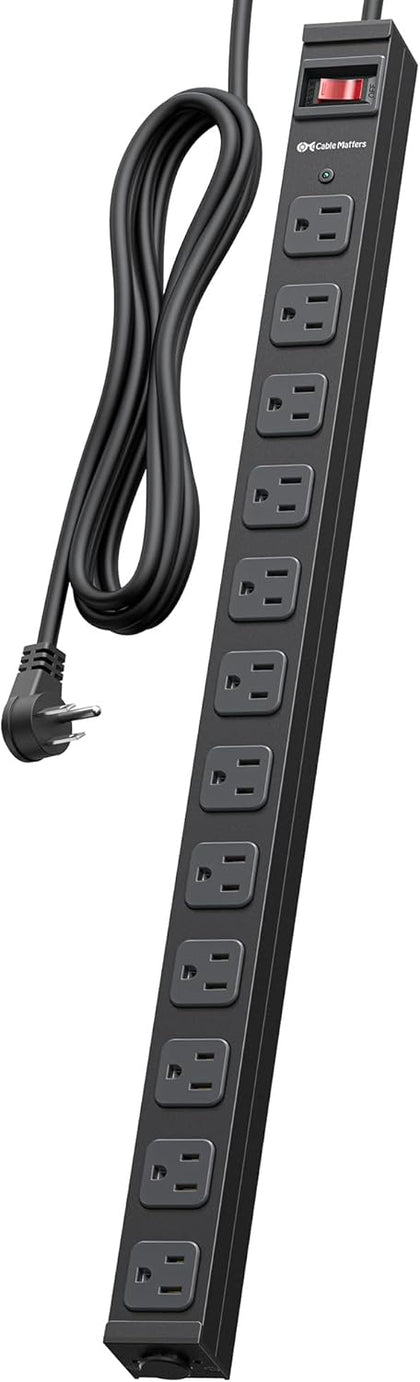 [ETL Certified] Cable Matters 12-Outlet Surge Protector Power Strip, 8ft | Wall-Mountable, Metal, 2100J, 15A Circuit