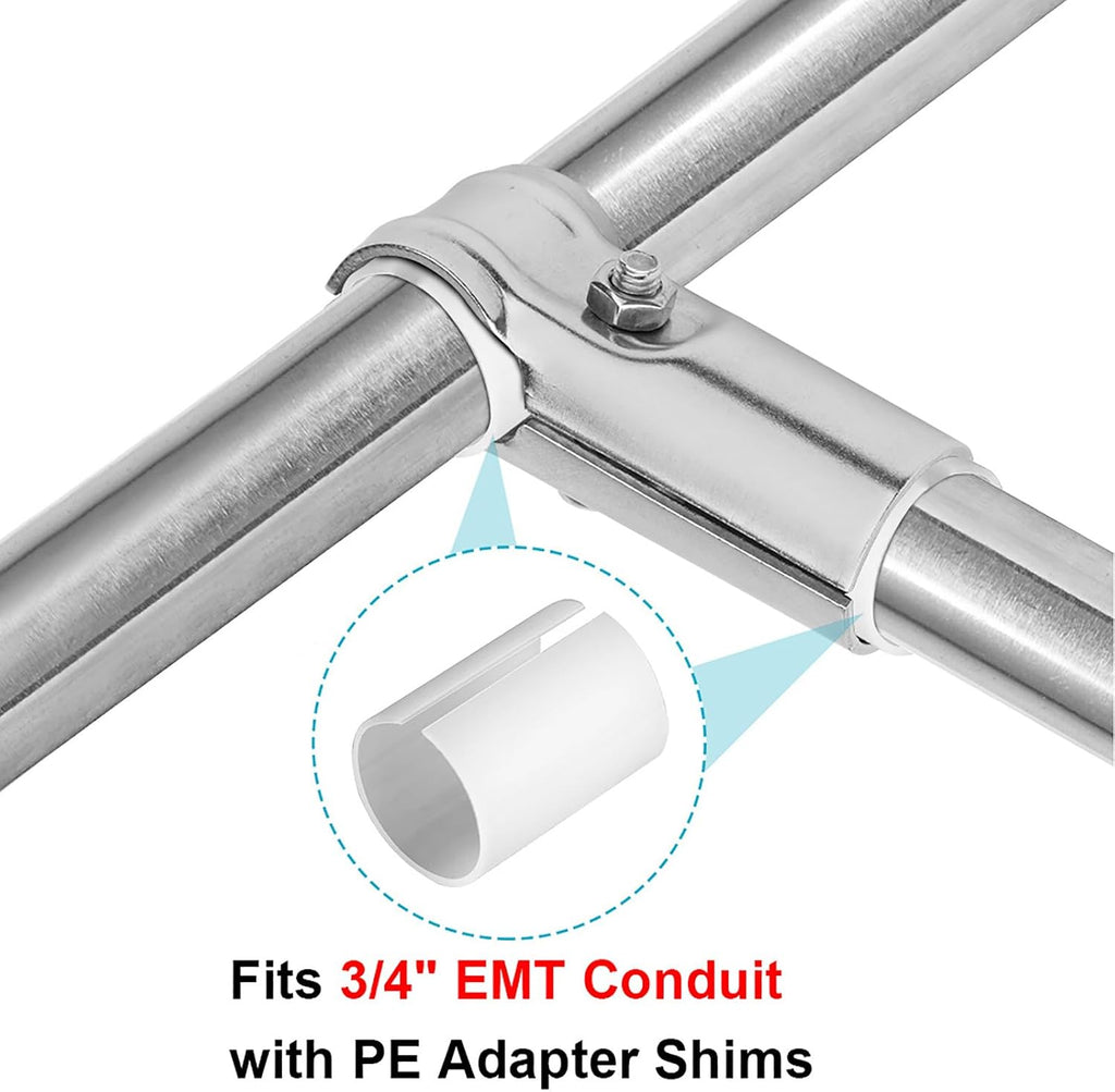 10 Sets T Pipe Connector, Fits 3/4" EMT Conduit with PE Adapter Shims | Stainless Steel