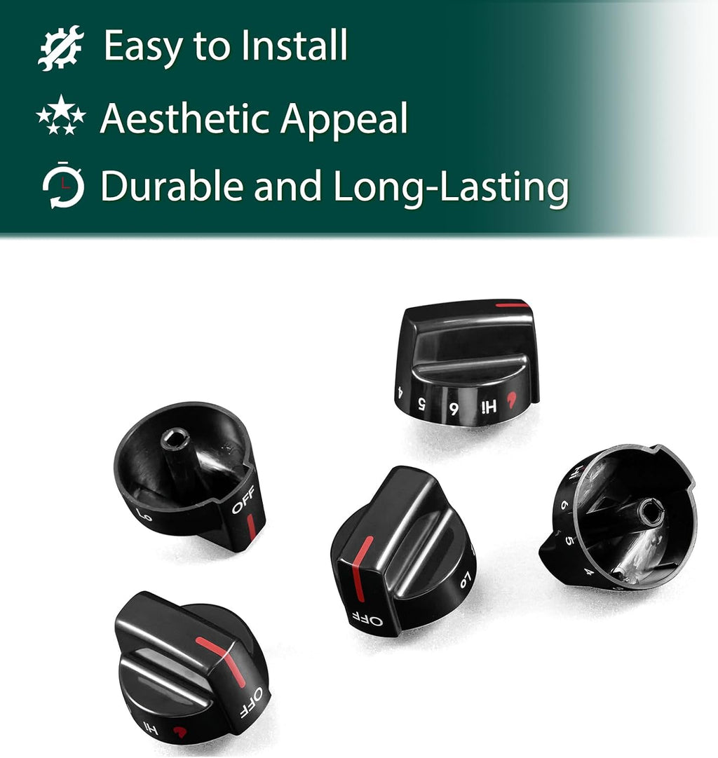 5304507386 Stove Knobs Replacement Parts for Frigidaire Gallery Gas Stove Oven Knob Black Frigidaire KIP 5K41 Cooktop Knob LFGF3052TFA FFGF3054TSF FGGF3035RFA Range Surface Burner Control Knobs 5 Pcs