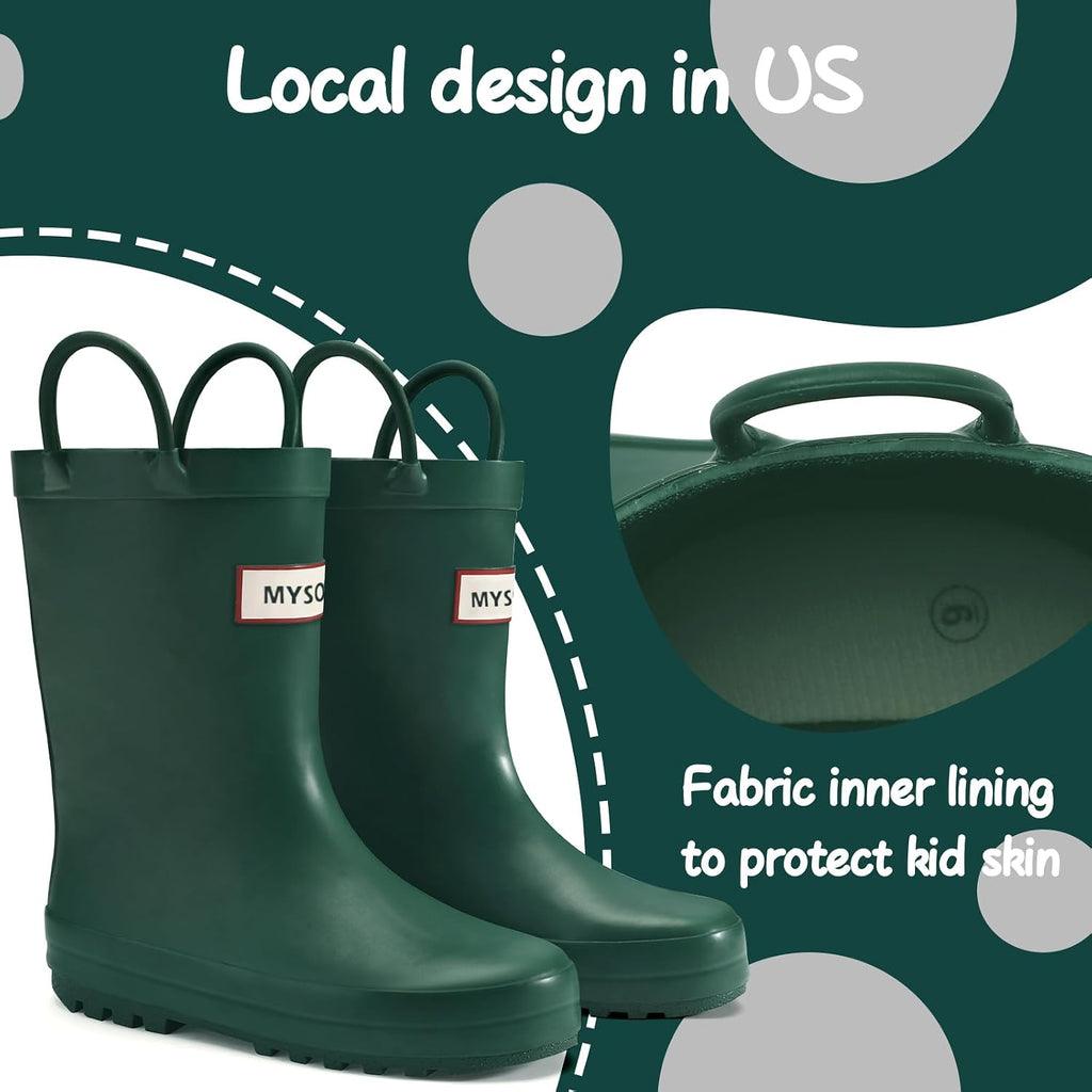 Kid Rain Boots Toddler Rubber Waterproof Boot Boy Girl with Handle | Pull on, Slip Resistant
