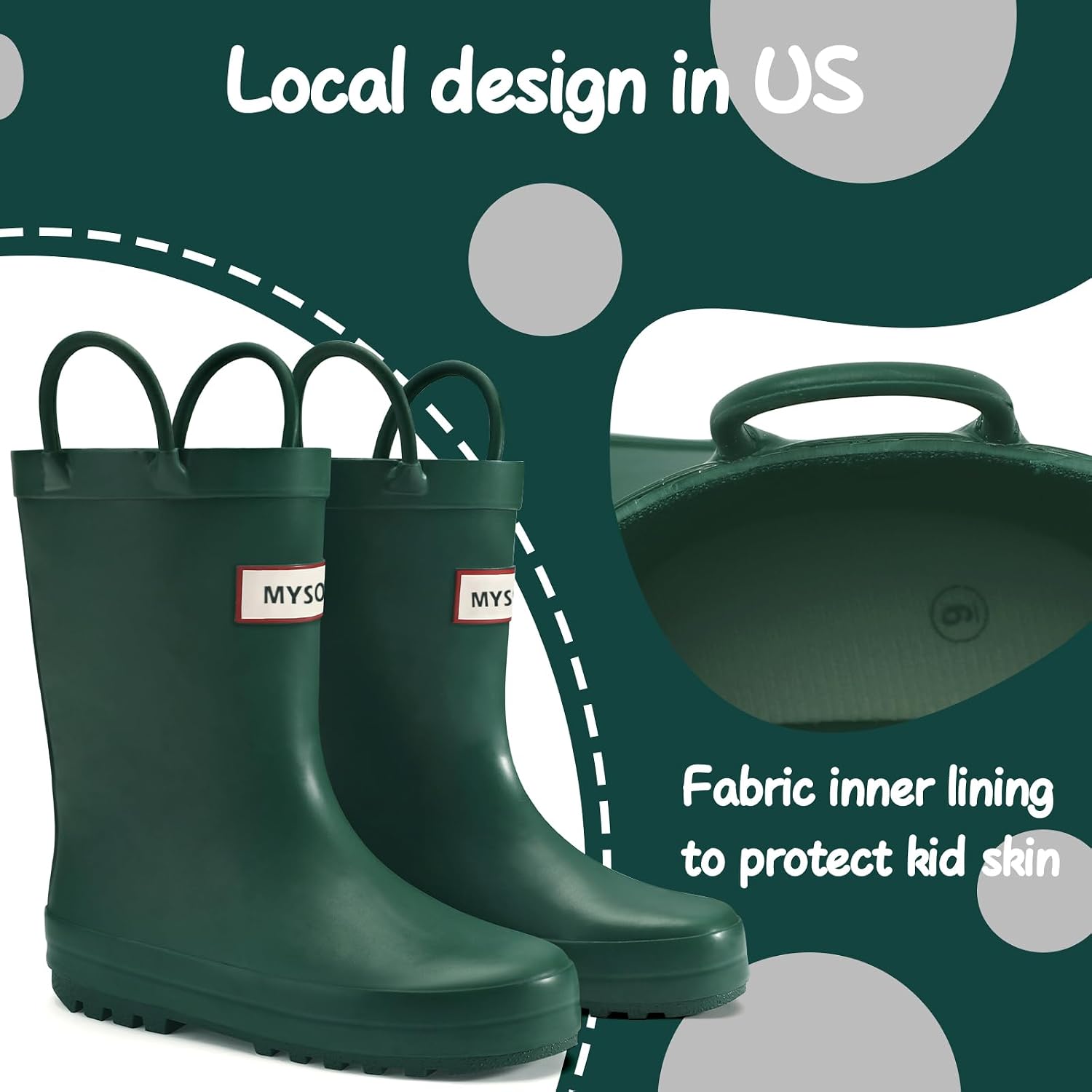 Kid Rain Boots Toddler Rubber Waterproof Boot Boy Girl with Handle | Pull on, Slip Resistant