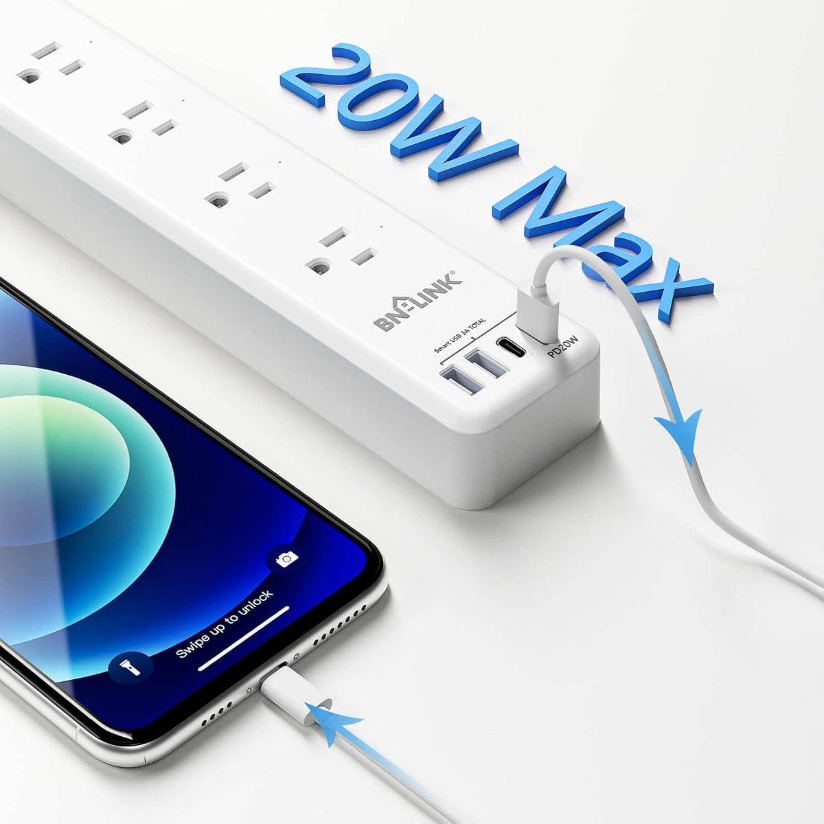 BN LINK Smart Plug Power Strip，Surge Protector with 6 Individually Controlled Smart Outlets, 4 USBs (incl. 20W