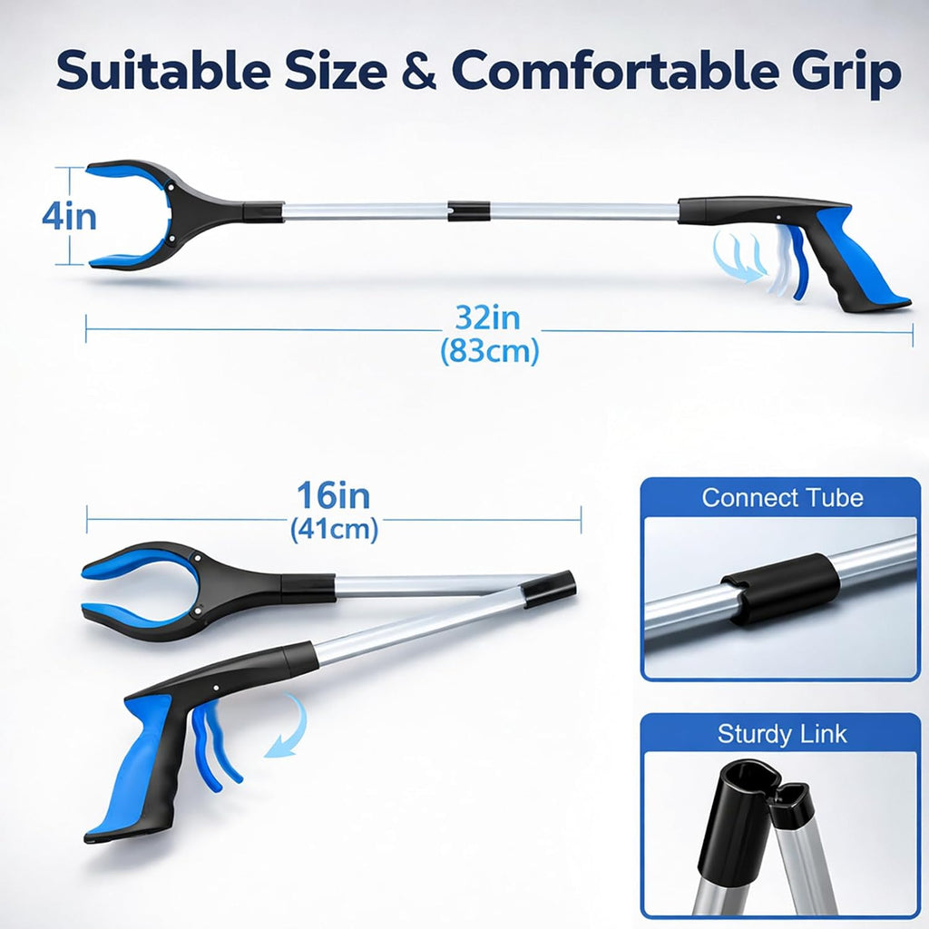 Grabber Reacher Tool - 32” Extra Long Foldable Gripper and Reaching Tool - Heavy Duty Pick Up Stick Grabbers for
