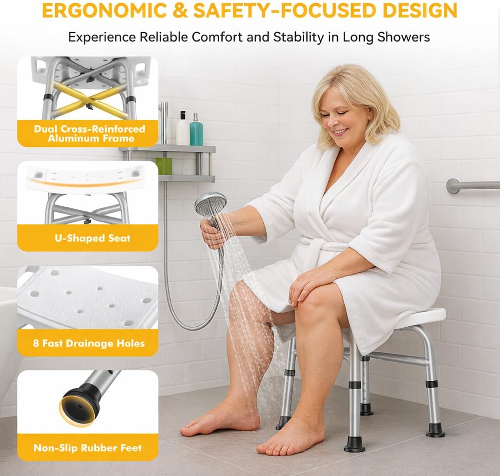 Shower Chair for Inside Shower(500lb), 5 Height Adjustable Shower Stool, Shower Seats for Adults, 3-Minute Quick