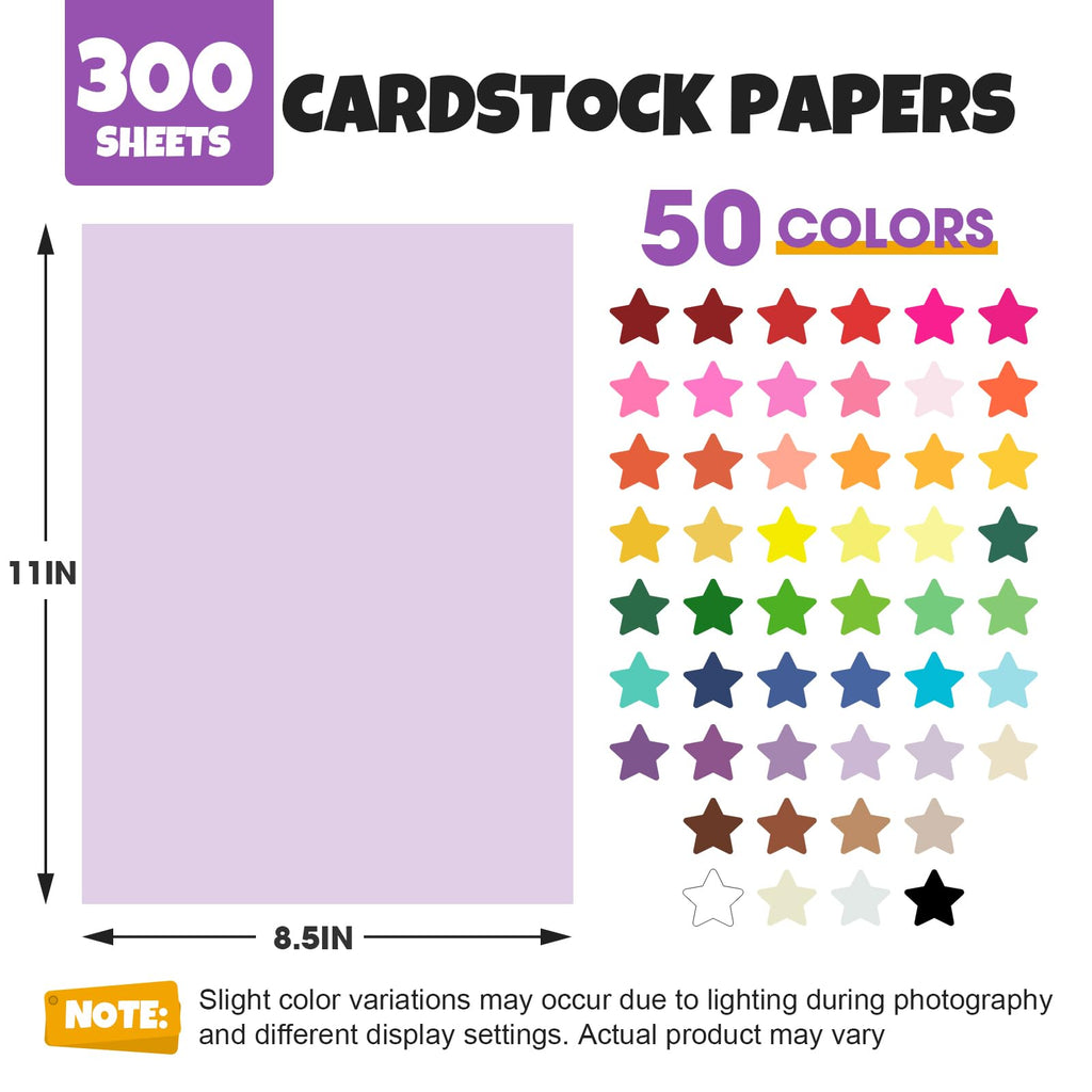 300 Sheets 8.5" X 11" Colored Cardstock, 50 Colors Card Stock
