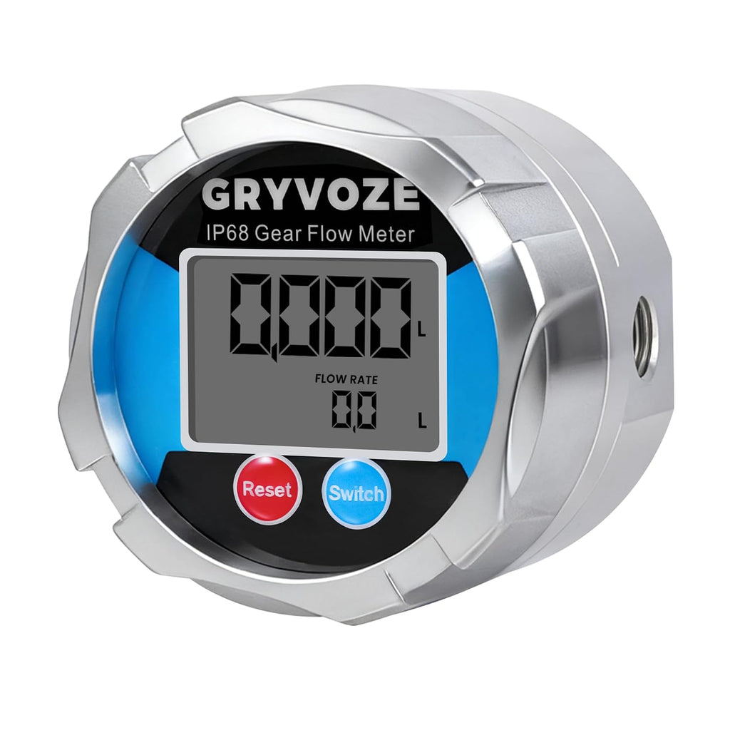 1/4 in NPT Digital Gear Flow Meter, 0.026-5.28 GPM, 0.5% Accuracy