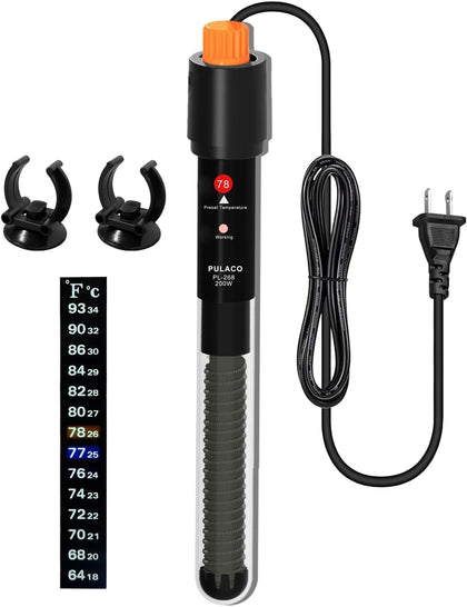 200Watt Aquarium Heater for 25-50 Gallon Fish Tank, Adjustable Submersible Heater Thermostat with Thermometer Strip
