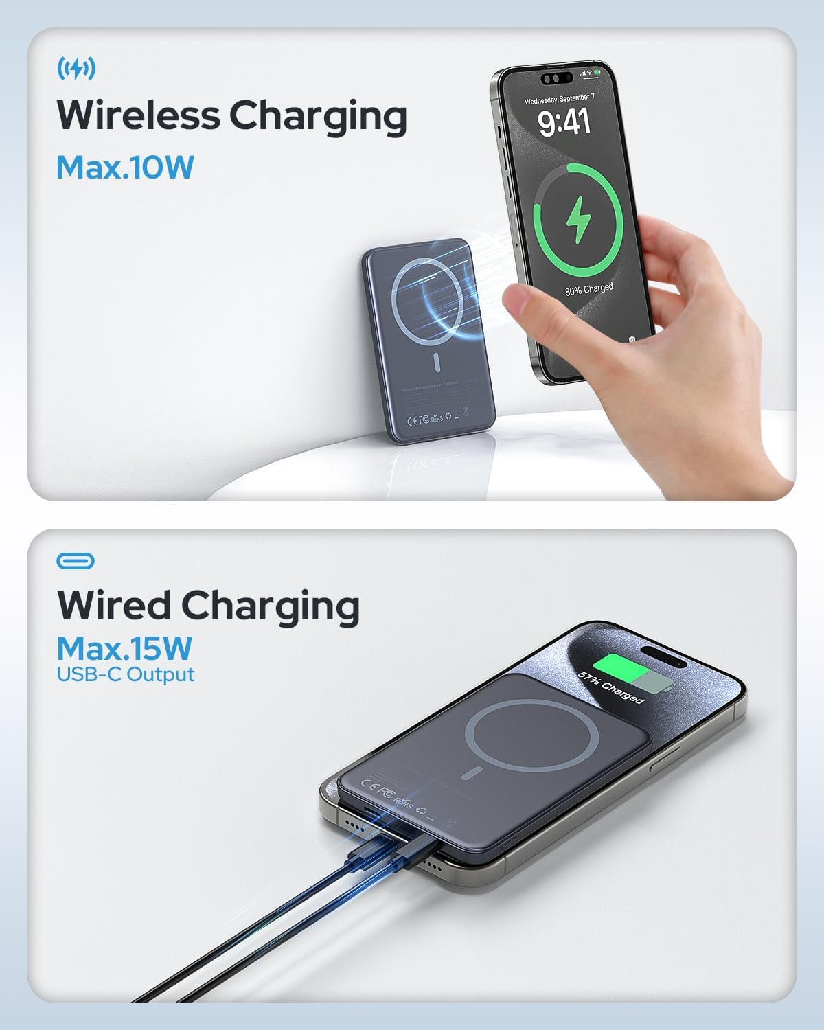for Magsafe Portable Charger,5000mAh Slim Wireless Magnetic Power Bank with USB C Charging,Travel Essential for