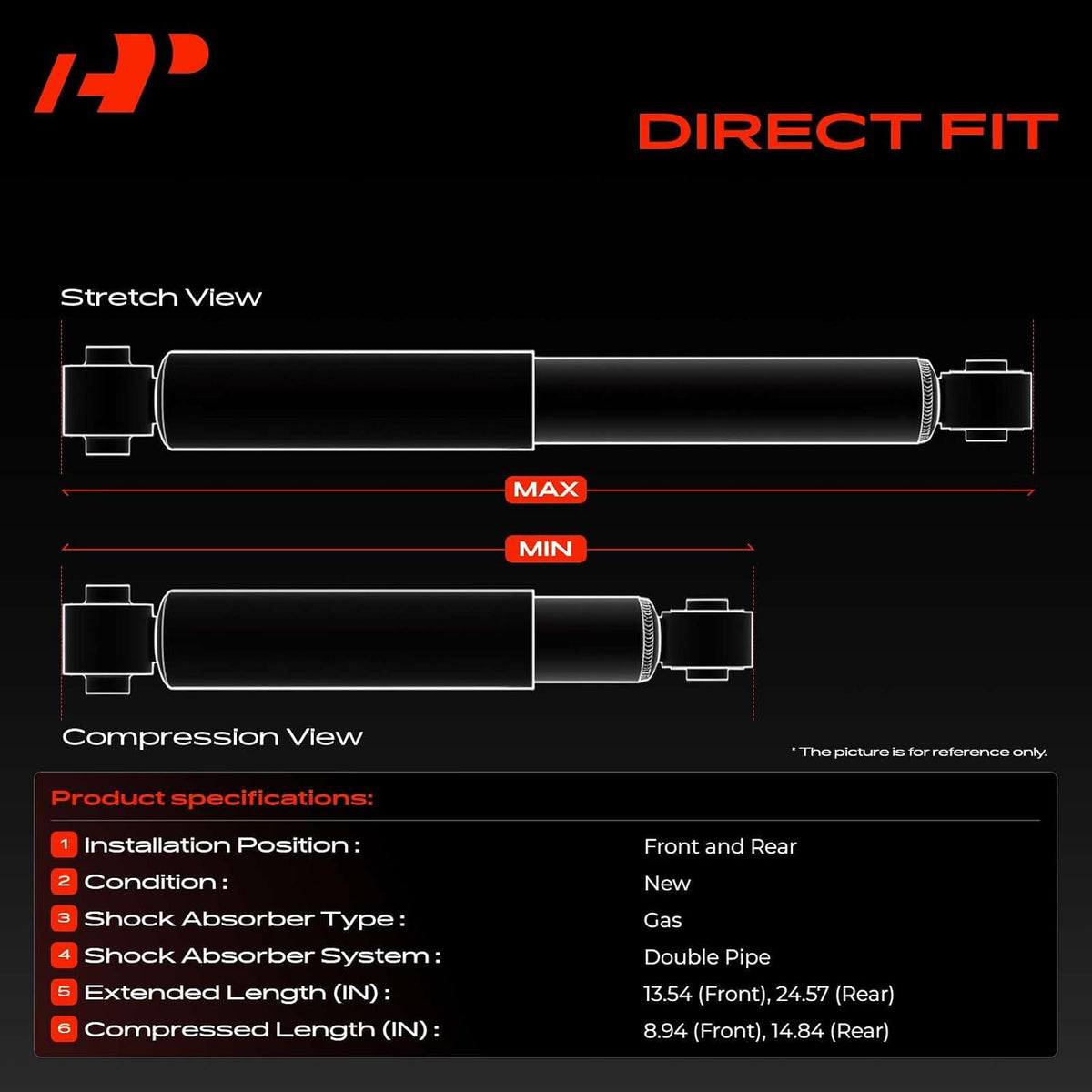 A-Premium Front and Rear Shock Absorbers, Set of 4 - Compatible with Dodge