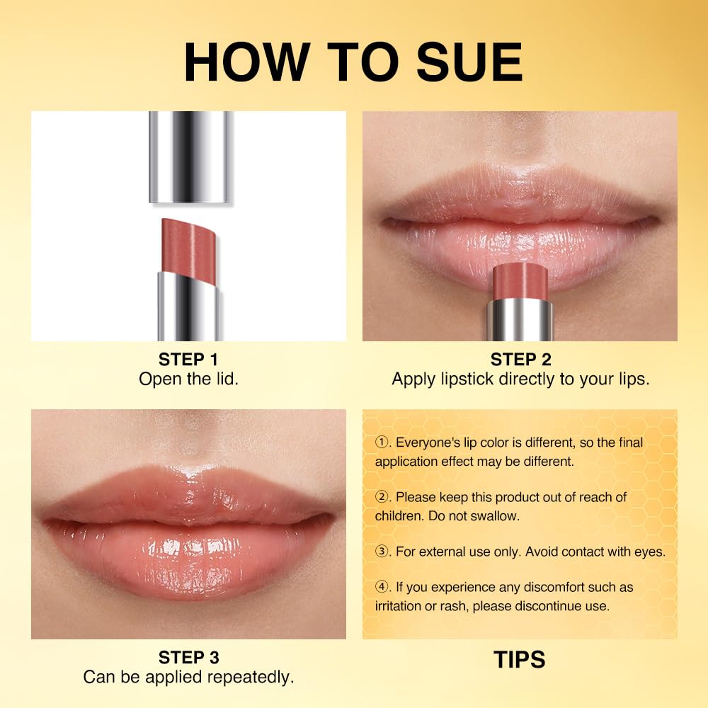 Honey Nude Tinted Lip Balm for Women, Hydrating Lip Oil Stick Lip Gloss Lipstick for Mature Skin, Sheer Lightweight