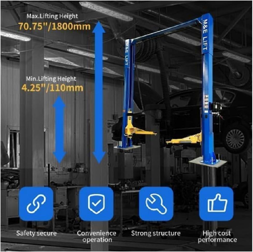 ME-LM110S Two Post Lift 11000Lbs Capacity, Hydraulic Auto Car Lift 2 Post Lift, 220V/60Hz Heavy Duty Vehicle Lift for