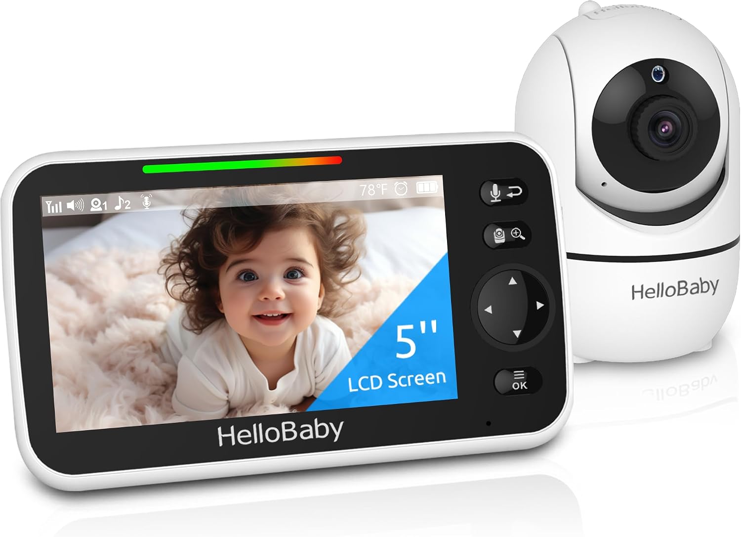 No WiFi Baby Monitor 5" Screen 30-Hour Battery Pan-Tilt-Zoom Video Upgrade with Camera and Audio, Night Vision, VOX