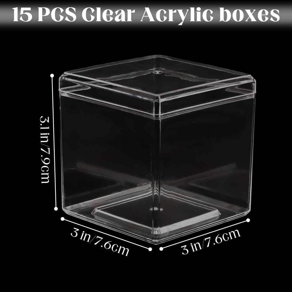 Square Cube Storage Boxes - 15 Pack Clear Plastic Containers with Lid, Transparent Display Boxes, Gift Box with
