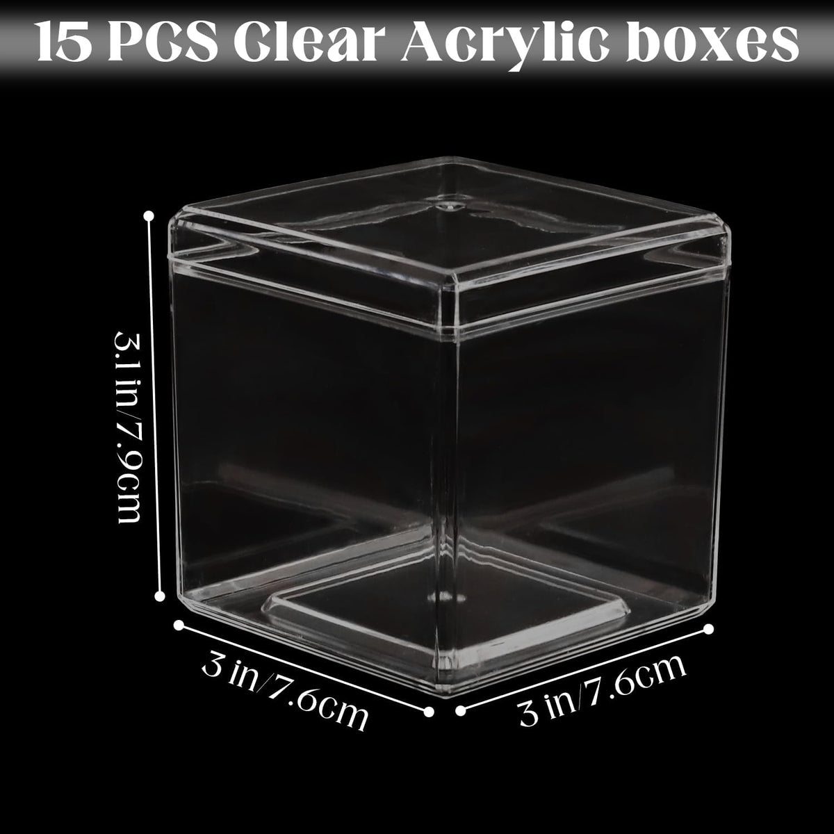 Square Cube Storage Boxes - 15 Pack Clear Plastic Containers with Lid, Transparent Display Boxes, Gift Box with