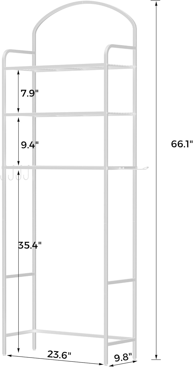 3 Tier Over The Toilet Storage Rack, Bathroom Organizer | Toilet Storage with 4 Hooks & Paper Holder, Space-Saving