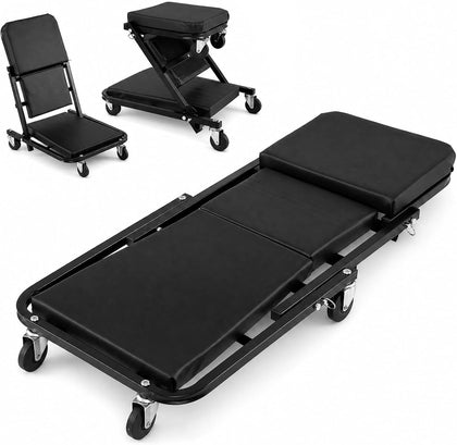 36" 3-in-1 Folding Z Mechanic Creeper with 6 Swivel Wheels, Black