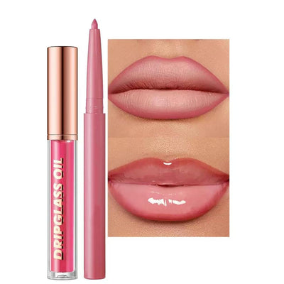 Pink Lip Liner Waterproof Lip Kit With Lip Liner and Gloss Long Lasting Pluming Smudge proof Highly Pigmented Lip