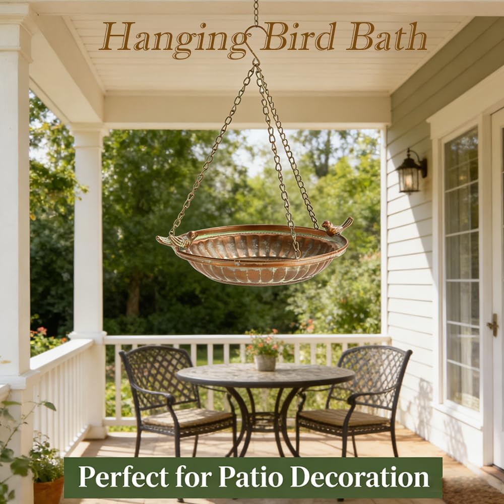 16" Hanging Bird Bath for Outdoors, Metal Bird Bath Bowl