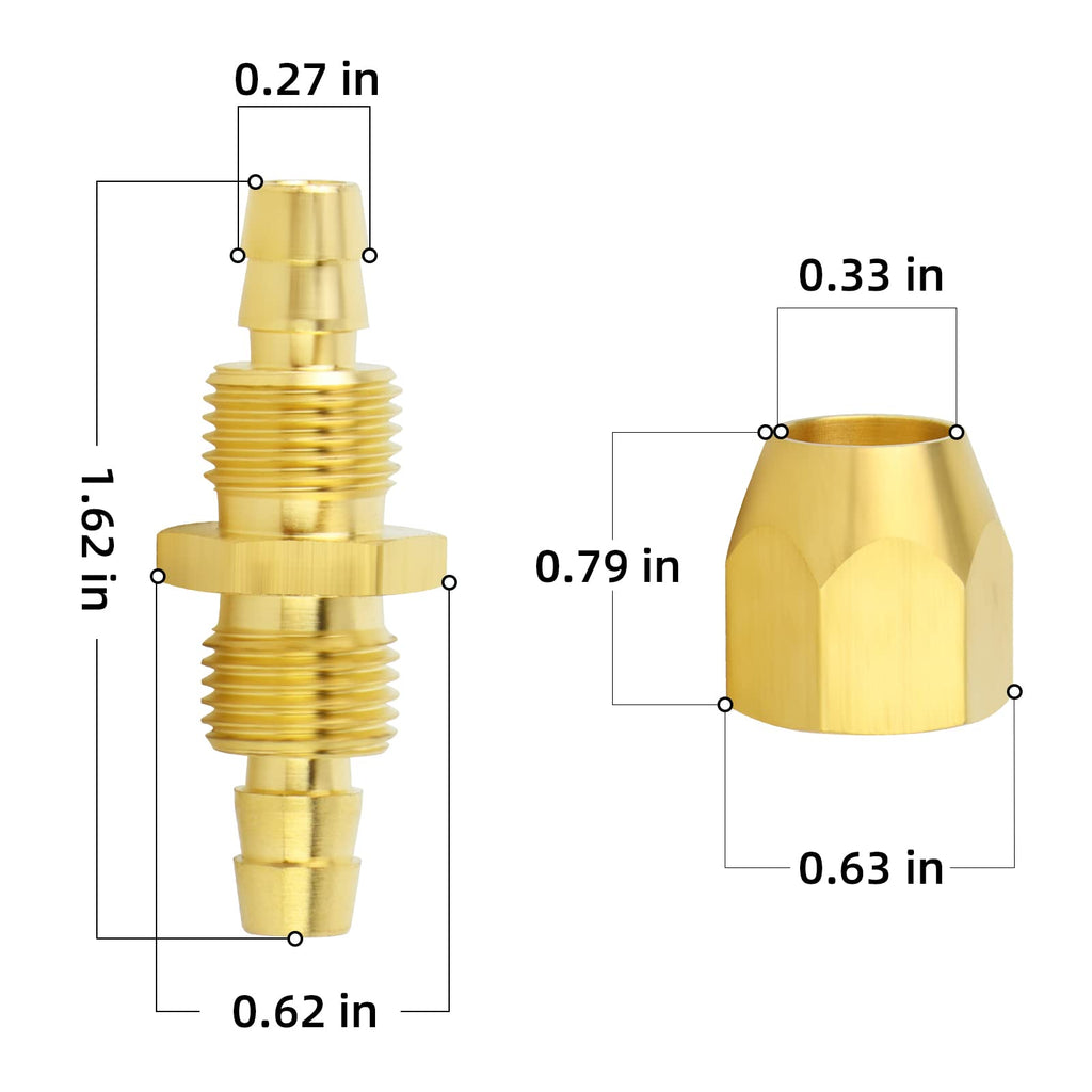 ChillWaves Brass Air Reusable Replacement Fitting,Reusable Hose Splicer 1/4" ID Hose（1/4" Barb）Repair Fitting(5-PACK)