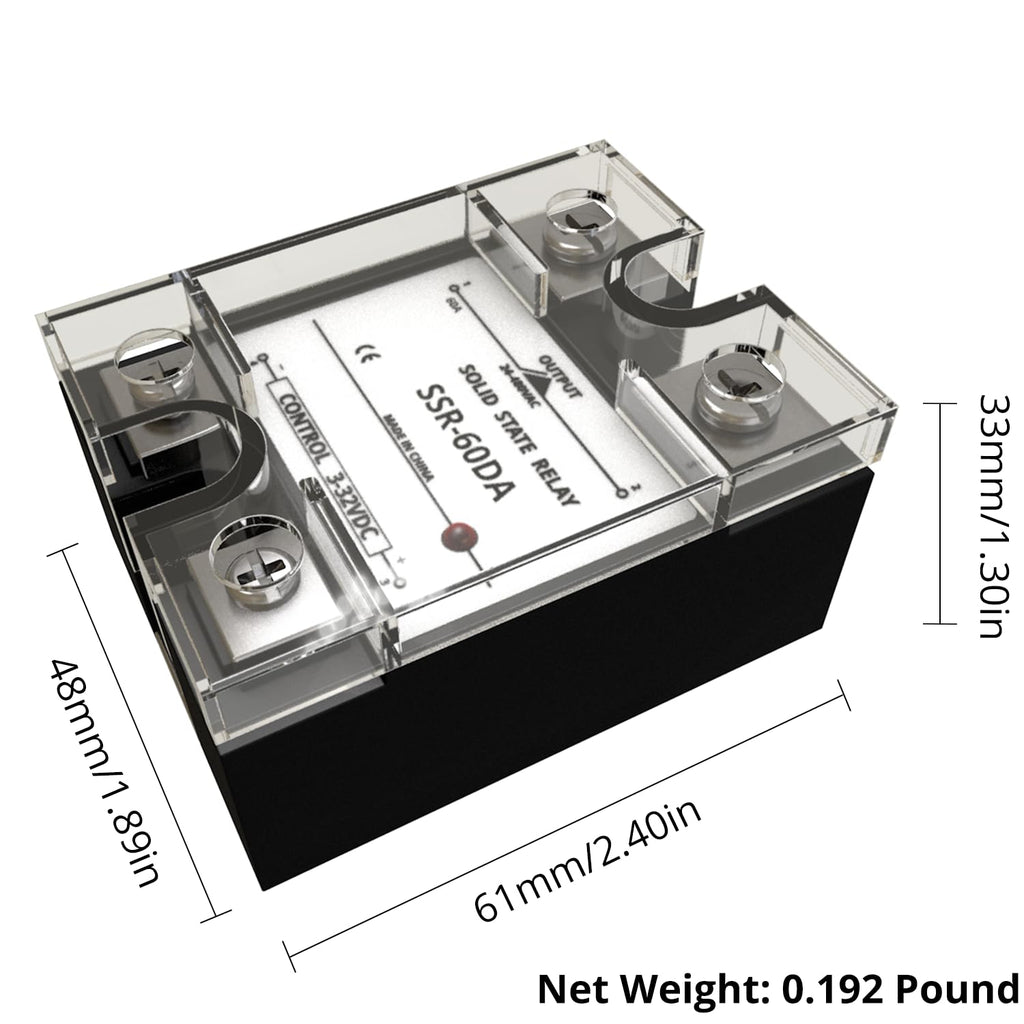 MAKERELE Solid State Relay Module SSR,Single Phase Plastic Cover,Input 3-32VDC to Output 24-480VAC (DC to AC_120A)