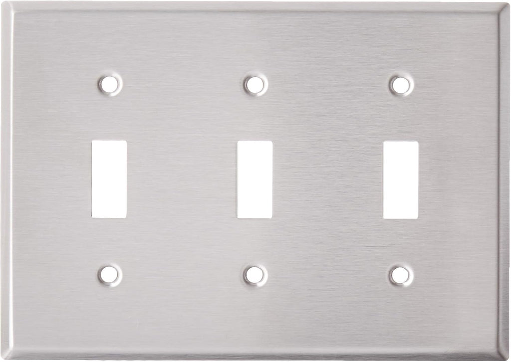 Leviton 3-Gang Toggle Device Switch Wallplate, Standard Size, Device Mount, Stainless Steel, 84011