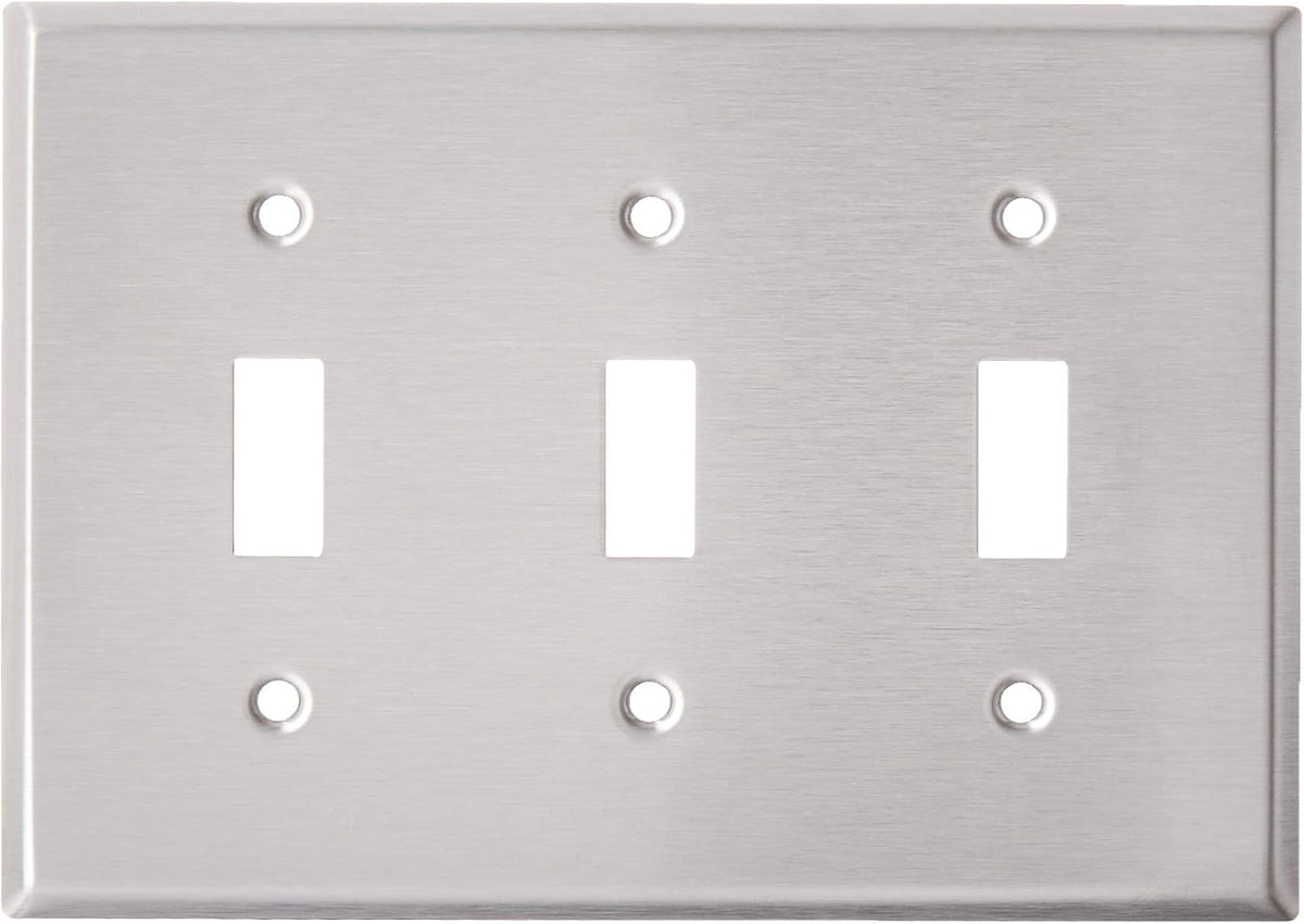 Leviton 3-Gang Toggle Device Switch Wallplate, Standard Size, Device Mount, Stainless Steel, 84011
