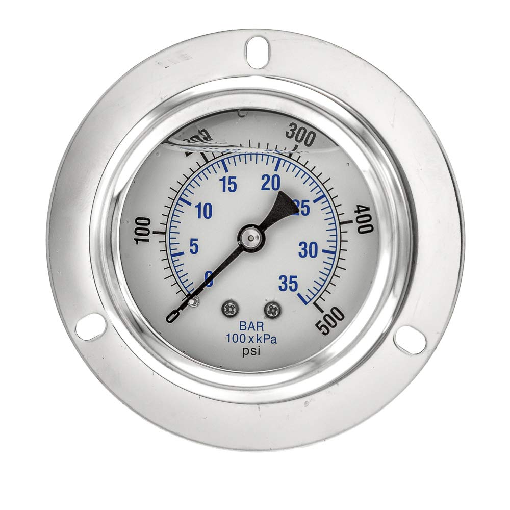 PIC Gauges PRO-204L-254J Liquid Filled Front Flange Panel Mount, 2-1-2% Accuracy