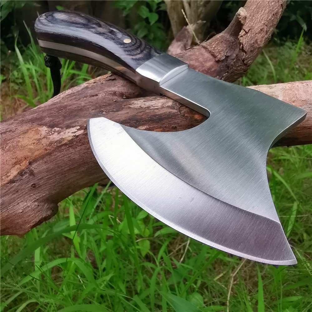 8.5" Camping Hatchet Axe with Nylon Sheath,Small Tomahawk Viking Axe Forged High Carbon Steel for Full Tang Wooden