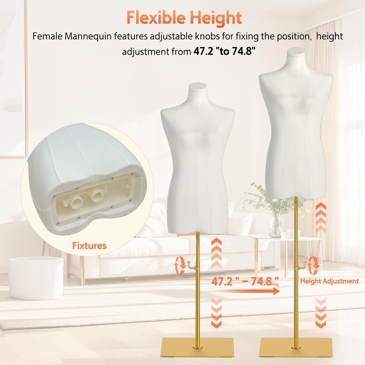 Female Mannequin Torso Sewing: Adjustable Height from 47.2 to 74.8 Inch Female Dress Form for Sewing and Clothing