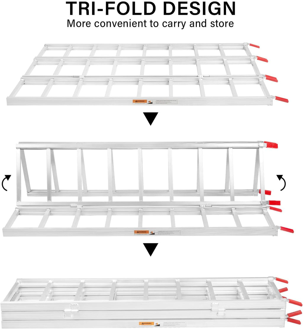 69"X50" Tri-Fold Aluminum ATV Mower Truck Loading Ramp,1500 lb Capacity | Portable Heavy Duty Loading Ramp for ATV